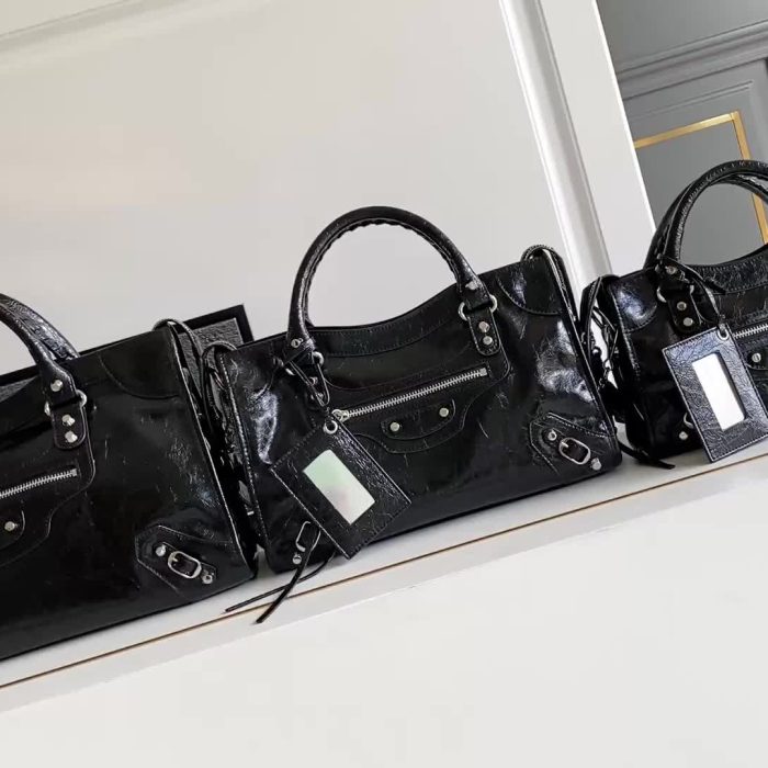 Balenciaga Black Leather Motocross Classic City Nano Bag