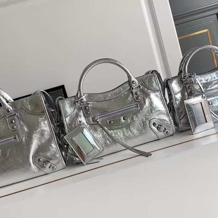 Balenciaga silver metallic leather Le City Bag