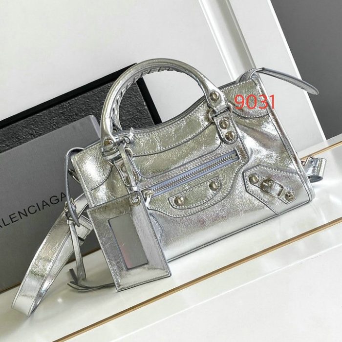 Balenciaga silver metallic leather Le City Bag