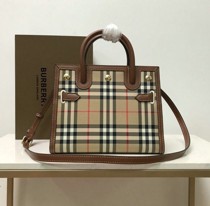 Burberry Vintage Check Title brown leather Bag