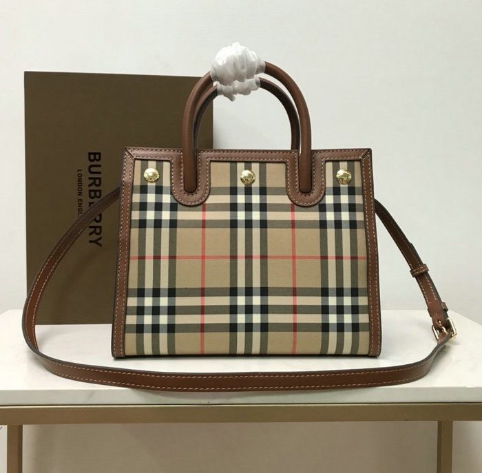 Burberry Vintage Check Title brown leather Bag