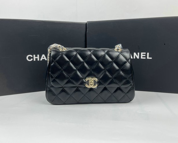 CHANEL Lambskin First Flap Black Quilted Leather Bag
