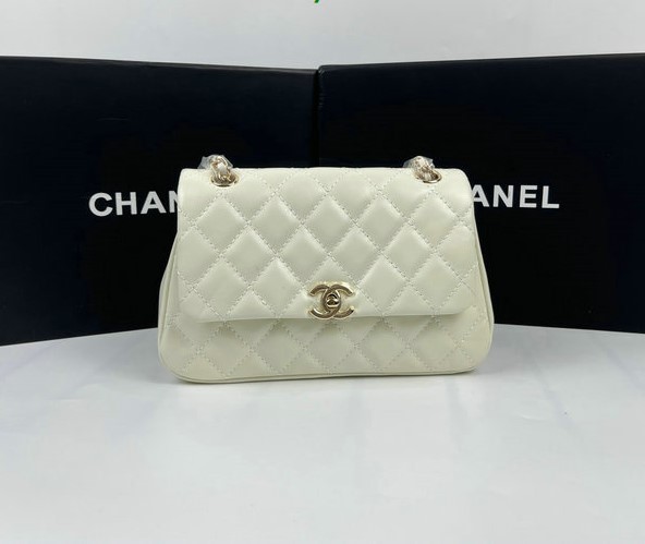 CHANEL Lambskin First Flap White Quilted Leather Bag