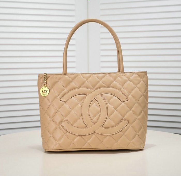 Chanel Beige Caviar Quilted Medallion Tote Handbag