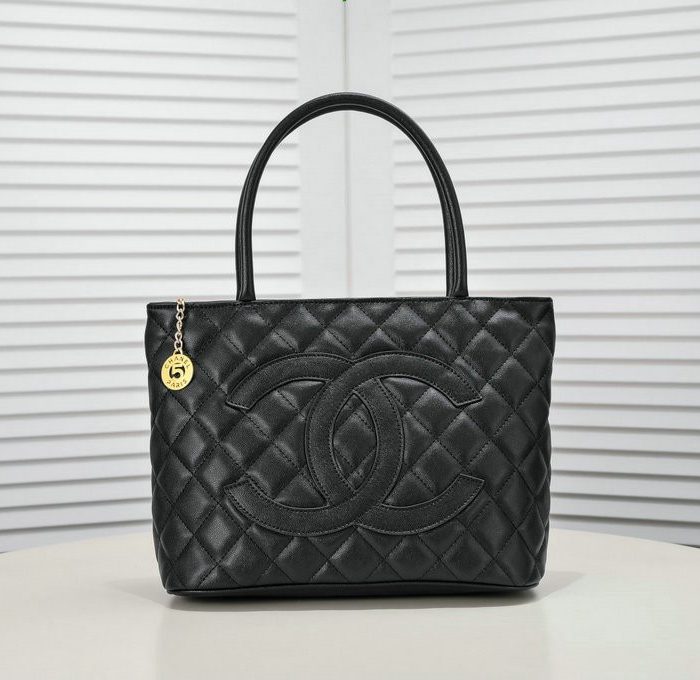 Chanel Black Caviar Medallion Tote Handbag