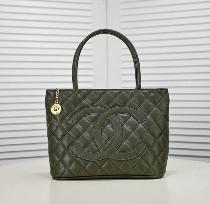 Chanel Green Caviar Skin Medallion Tote Handbag