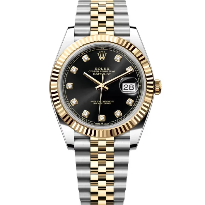 Rolex Datejust 41mm 126333 Yellow Gold bright black dial jubliee bracelet