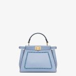 Fendi Peekaboo Embroidery Light Blue Mini Leather Bag
