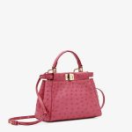 Fendi Peekaboo Red Ostrich Mini Leather Bag