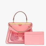 Fendi Peekaboo Pink Embroidered Leather Bag