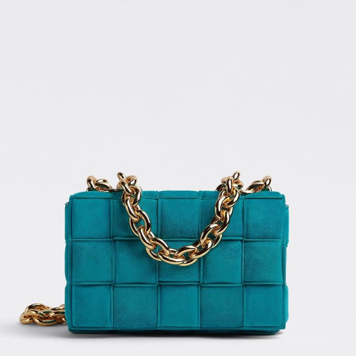 Bottega Veneta Chain Cassette Blaster Blue Suede Bag