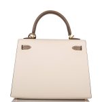 Hermes Kelly 25cm Bi-Color Craie and Etoupe Epsom Sellier  Brushed Gold Hardware - Image 4